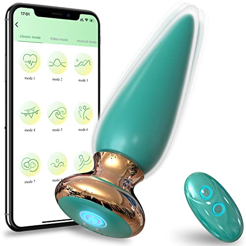 App & Remote Control Anal Butt Vibrator Prostate Massager, 9 Classic Vibrating Modes G-Spot Vibrator Rechargeable APP Control Anal Plug Vibrator Adult Sex Toys for Men & Couple - Cyan