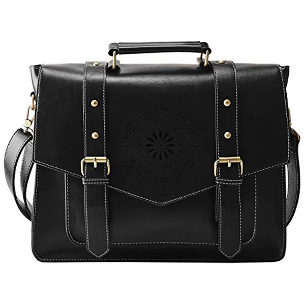 ECOSUSI Messenger Bag for Women Briefcase Messenger Laptop Bag PU Leather Satchel Work Bags Fits 14" Laptop, Black