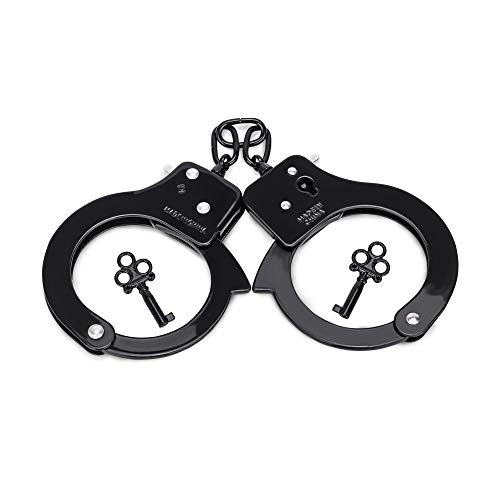 HUALIXUAN Metal Play Handcuffs, Hand Cuffs Police, Toy Handcuffs for Kids - Black
