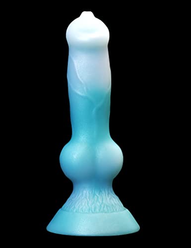 7.4inch Realistic Long Dog Suction Cup Dildo, Wolf Dildo Hands-Free Gorgeous Colored Silicone Small Anal Toys for Beginners Women and Men Couples(Blue) - Blue