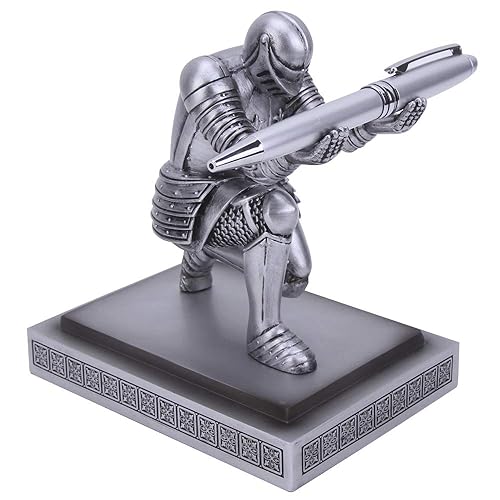 Amoysanli Knight Pen Holder Desk Organizers and Accessories Desk Decor Resin Pen Holder as Gift with a Cool Pen for Office and Home (Silver) - Silver