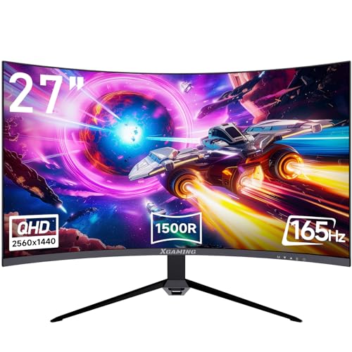 27 Inch Curved Gaming Monitor, QHD 2560 x 1440 Computer Monitor 144Hz/165Hz, 16:9 Wide HDR Display, FreeSync, 1ms Response, PC Monitor Built-in Speaker, 2* HDMI & DisplayPort, Tilt Adjustable - 27 inch Curved 165hz