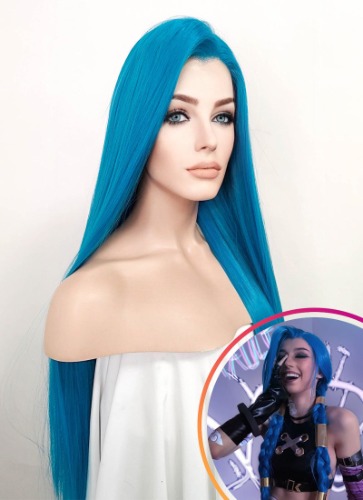 League of Legends LOL Jinx Turquoise Blue Straight Lace Front Synthetic Wig LN6020 | Original Version