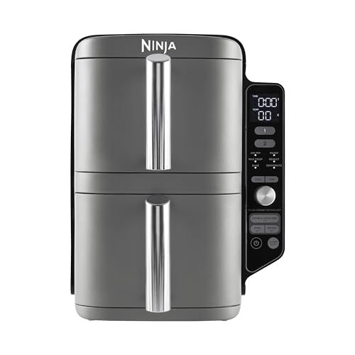 Ninja Double Stack XL Air Fryer, Vertical Dual Drawer AirFryer with 4 cooking levels, 2 Drawers and 2 Racks, Space Saving Design, 9.5L Capacity, 6 Cooking Functions, 8 Portions, Grey SL400UK - Grey - 9.5L