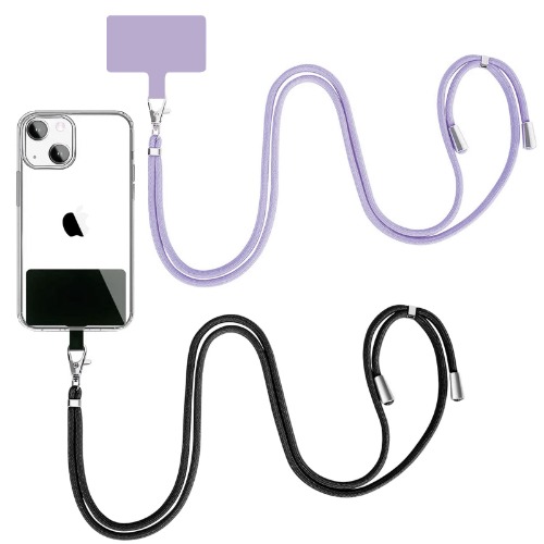  Cell Phone Lanyard Adjustable Nylon Phone Lanyards Most Smartphones(Black+Purple) - Black+purple