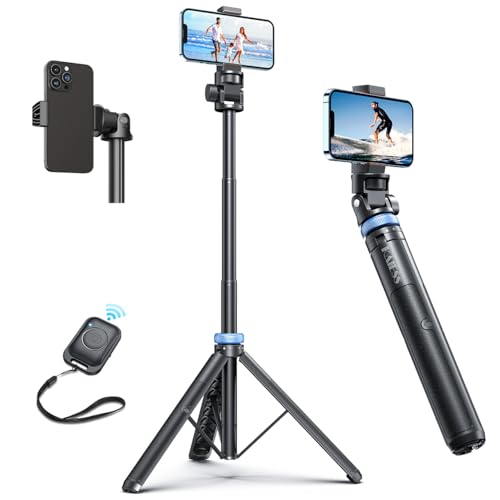 Kaiess 62" Tripod for iPhone, Selfie Stick Tripod & Phone Tripod Stand with Remote, Cell Phone Tripod for iPhone, Extendable Travel Tripod Compatible with iPhone 15/14/13 Pro Max/Android - Black