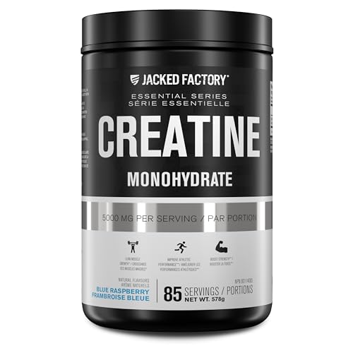 Creatine Monohydrate Powder 425g - Creatine Supplement for Muscle Growth, Increased Strength, Enhanced Energy Output and Improved Athletic Performance by Jacked Factory - 85 Servings, Blue Raspberry - Blue Raspberry - 85 Servings (Pack of 1)