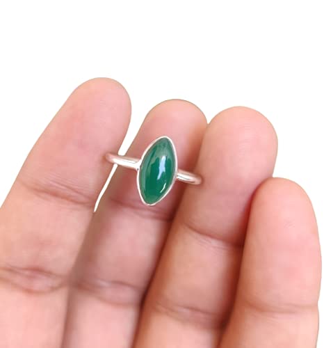 Green Onyx Silver Ring Natural Marquise Shape Gemstone 925 Sterling Silver Handmade Ring Stacking Women May Birthstone Jewelry All Size Rings From H to Z (UK) - Green Onyx