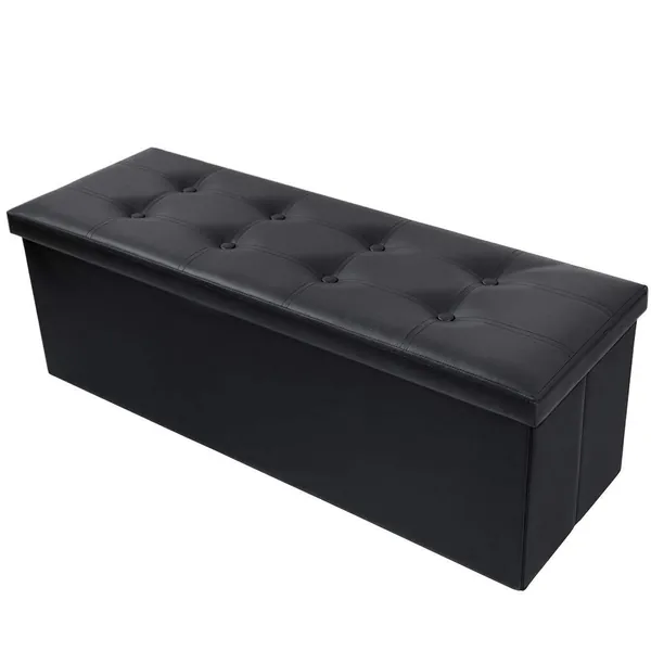 SONGMICS 43 Inches Folding Storage Ottoman Bench, Storage Chest, Footrest, Coffee Table, Padded Seat, Faux Leather, Holds up to 660 lb, Black ULSF701 - Black 43.3"L x 15"W x 15"H