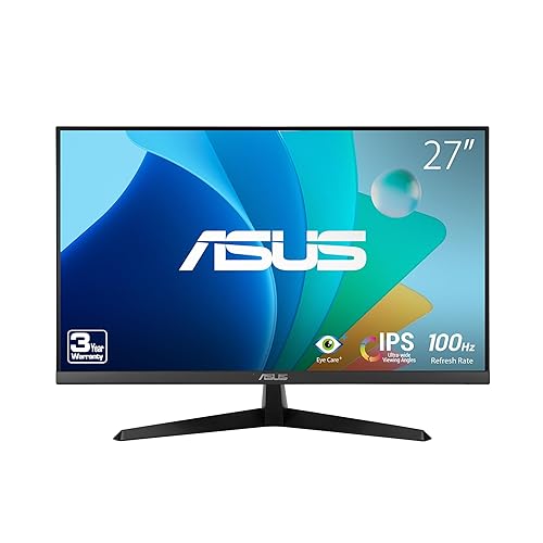 ASUS 27” 1080P Eye Care Monitor (VY279HF) – Full HD, IPS, 100Hz, SmoothMotion, 1ms, Adaptive Sync, for Working and Gaming, Blue Light Filter, Flicker Free, HDMI, VESA Mountable, 3 Year Warranty - 27" IPS 100Hz Eye Care Plus
