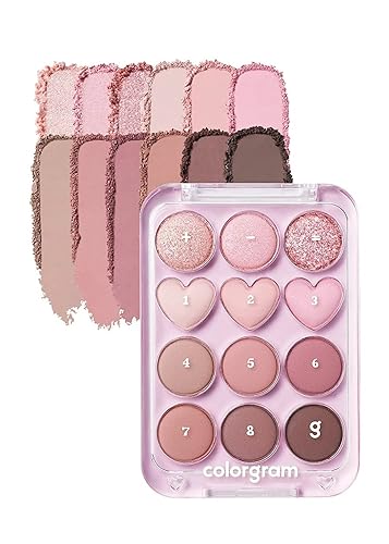COLORGRAM Pin Point Eyeshadow Palette 02 Pink+Mauve= | Ultra-Blendable Matte, Glitter, Shimmer Shades for Daily Makeup | K-Beauty Eye Palette with Easy-to-Use Calculator Design - #02 Pink & Mauve