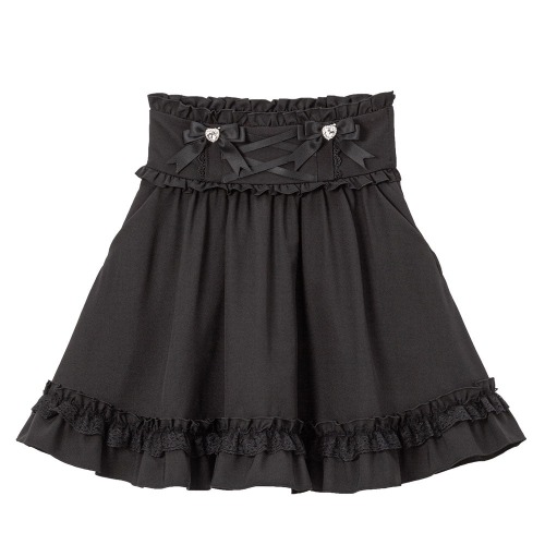 DearMyLove Heart Jewel Ribbon Lace-up Frill Skirt