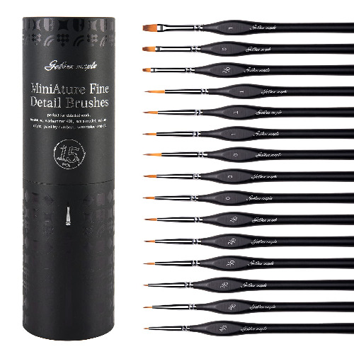 Miniature Paint Brushes, 15PC Model Brushes Micro Detail Paint Brush Set, Fine Detailing for Acrylics, Oils, Watercolors & Paint by Number, Citadel, Figurine, Warhammer 40k (Black) - 15BK
