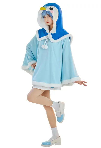 Women Kawaii Short Cloak Penguin Shape Plush Cape