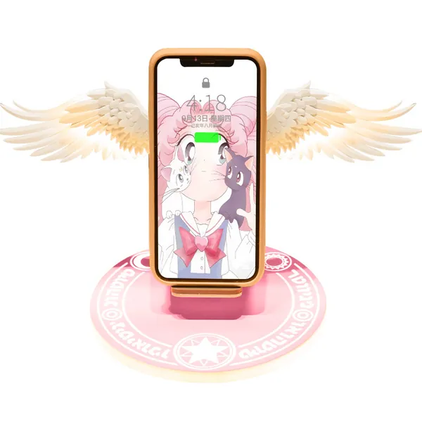 Angel Wings Wireless Charger Aesthetic Phone Charger Kawaii Gaming Room Decor - Pink