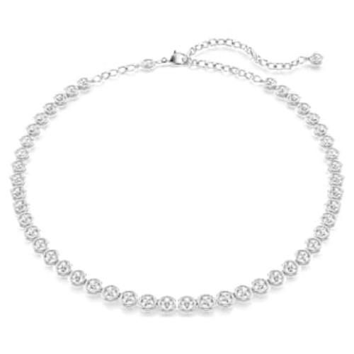 Imber Tennis necklace, Round cut, White, Rhodium plated
