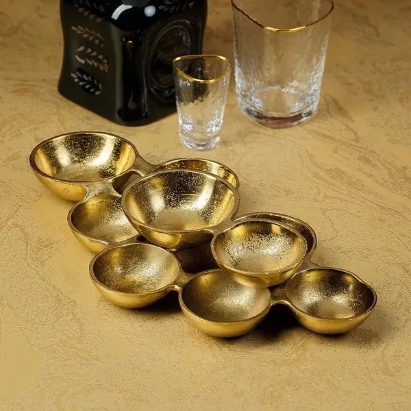 Ohanna 13 Long Cluster of 9 Serving Bowls- Dark Gold