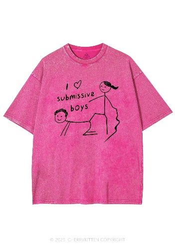 I Love S Boys Y2K Washed Tee Cherrykitten | Hot Pink / 2XL
