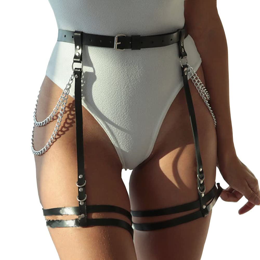 Women Leather Body Harness Adjustable Garter Belt Waist Belly Chain Party Club Body Accessories
