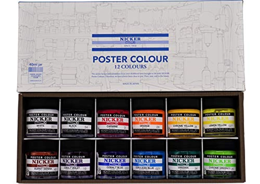 Knicker PC40ML12N Watercolor Paint Poster Color, Set of 12 Colors, 1.4 fl oz (40 ml)