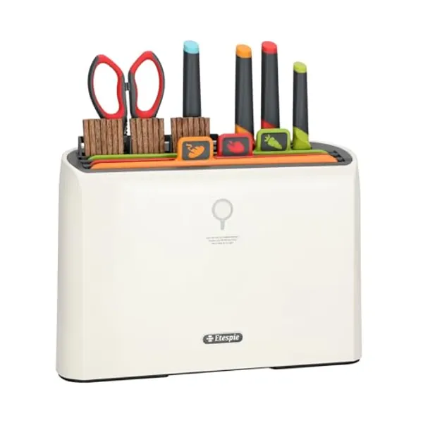 Smart Cutting Board & Knife Set,Self Cleaning Cutting Board Set with 4 Stainless Steel Knives,3 Color Coded Cutting Boards,10 Pairs of Chopsticks and 1 Pair of Scissors (colourful)