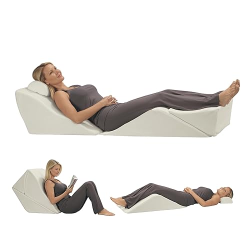 Contour BackMax Bed Wedge Lumbar Support System - Multi-Positional Back, Leg & Knee Elevation Pillows for Sleep & Recovery with Orthopedic Zero Gravity Weightless Comfort - Bonus Half Roll Neck Pillow - 20 Inch - Backmax Only