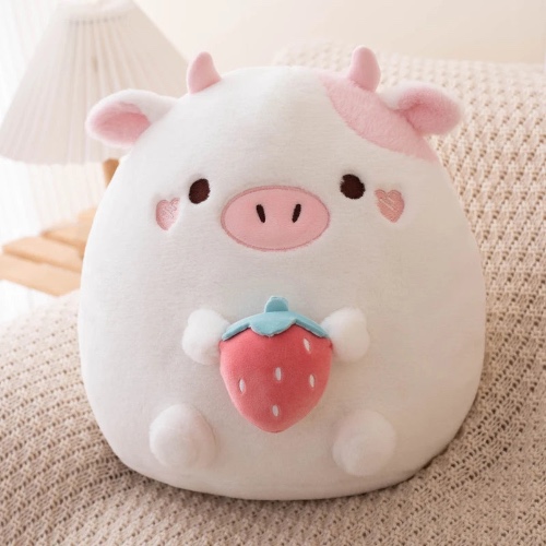 Kawaii Cow and Cat Stuffed Animal Strawberry Popcorn Plushies - Strawberry Cow / 32cm