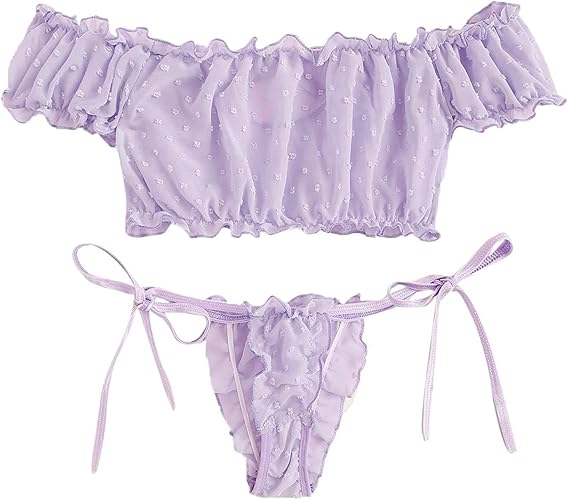 VicSec Women Sexy Babydoll Lingerie Set, Cute Transparent Bra and Panties Set, Adjustable Bowknot Strappy Teddy Underwear Naughty Sleepwear Nighties for Valentines Gift - One Size - Purple