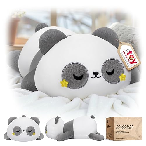 Mewaii Cute Panda Plush Toy, Kawaii Plushies Grey Panda Stuffed Animals, Squishy Plushies, Cuddle Plush Pillow for Boys & Girls - Grey Panda