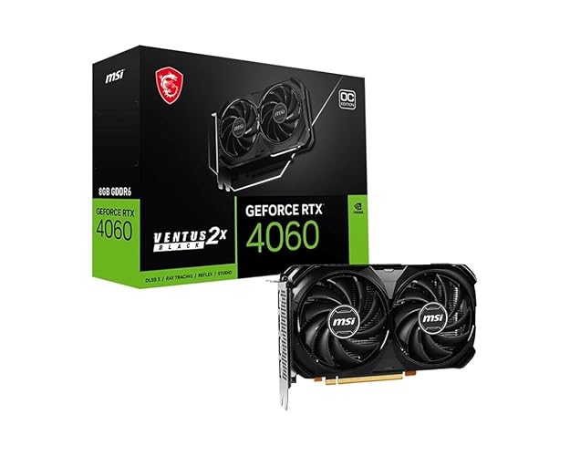 MSI GeForce RTX 4060 Ventus 2X Black 8G OC Gaming Graphics Card - 8GB GDDR6X, PCI Express Gen 4, 128-bit, 3X DP v 1.4a, HDMI 2.1a (Supports 4K & 8K HDR) - GeForce RTX 4060 VENTUS 2X BLACK 8G OC