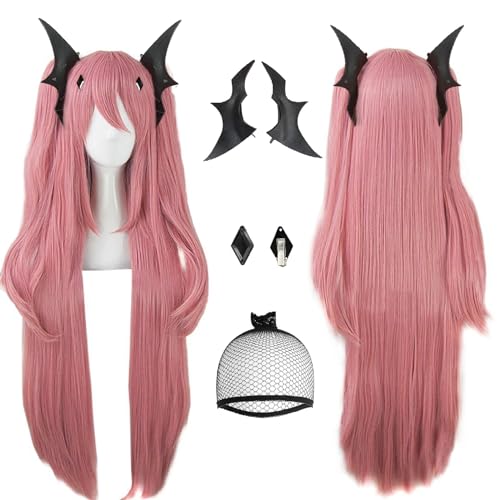 Anogol Long Pink Wig 3PCS Set {1 *Headwear+1*Cap+1*Wig } Anime Cosplay Wigs Hair Clip On Ponytails Synthetic Wig Vampire Cosplay for Women Girls Anime Cartoon Costume Party Halloween Wig Christmas Wig