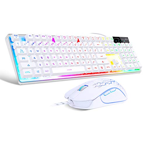 Gaming Keyboard and Mouse Combo, K1 RGB LED Backlit Keyboard with 104 Key for PC/Laptop(White) - K1 white