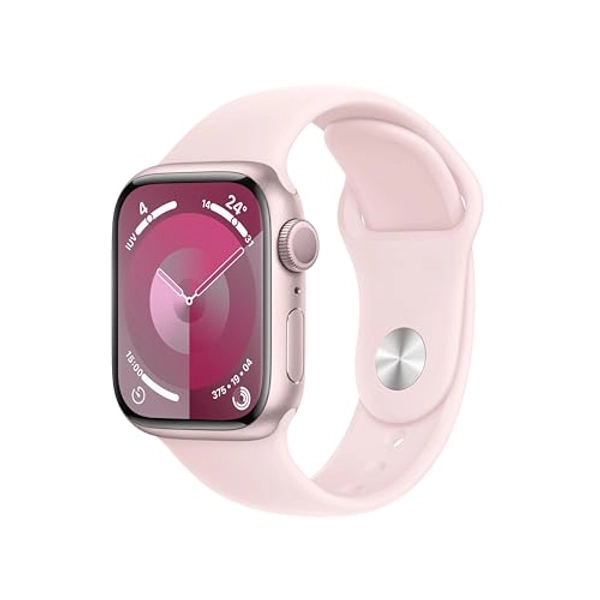 Apple Watch Series 9 [GPS] Smartwatch con Caja de Aluminio en Rosa de 41 mm y Correa Deportiva Rosa Claro - Talla S/M. Monitor de entreno, App Oxígeno en Sangre, Resistencia al Agua