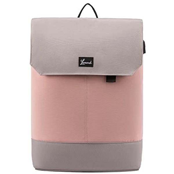 LOVEVOOK Mochila Portatil Mujer, 15.6 Pulgadas Mochila Antirrobo Impermeable Elegante para Ordenador Portátil Notebooks con Carga USB para la Viajes, Universidad, Rosa-Gris