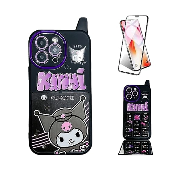 Lvfoge for iPhone 14 Plus 6.7" Extra HD Screen Protector, Cartoon Phone Case with Makeup Mirror, Cute Kawaii Phone Cases, Retro Funny Cool Unique Protective Cover for Women Teen Girls Kids