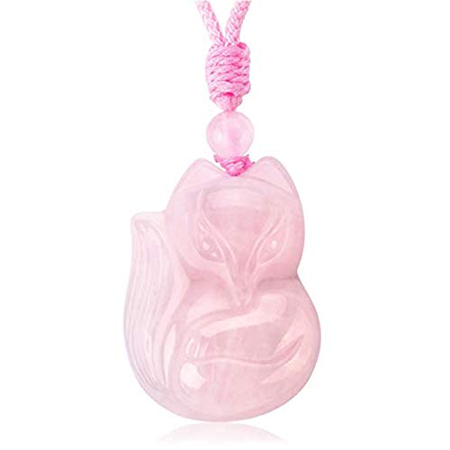 Jovivi Natural Rose Quartz/Ice Obsidian/Fluorite Fox Necklace Healing Crystal Gemstone Necklaces Pendant Protection Amulet Charm - Natural Rose Quartz Crystal