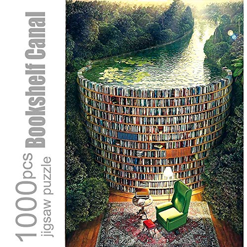 Jigsaw Puzzles for Adults,1000 Piece Puzzles for Adults,Bookshelf Canal Puzzle, Book Library, Mother's Day Christmas Birthday Puzzles Gift for MOM Women & Men - Book Library