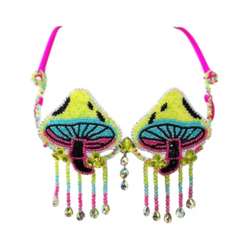 Neva Nude Carnival Bras for Raves and Festivals Carnival Bra for Raves and Festivals, Adjustable, Handmade in USA - Small - Neon Toadstool