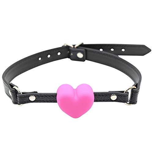 Silicone Mouth Gag, Heart Shaped Muzzle Adjustable Bondage Leather Strap On SM Adult Sex Toy for Couple Lover