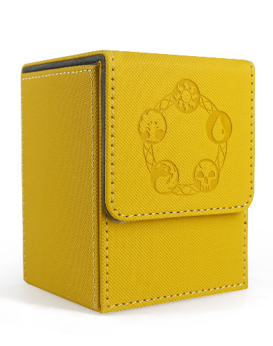 ZLCA Card Deck Box for MTG Cards with 100 Pcs Card Sleeves, Commander Deck Box Fits 100+ Single Sleeved Cards, PU Leather Strong Magnet Card Deck Case for TCG CCG (Yellow) - Yellow