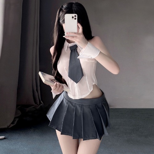 Seductive Anime Schoolgirl Costume - Grey / S