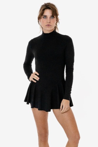 PON410 - Ponte Long Sleeve Mockneck Skirted Leotard | Black / S