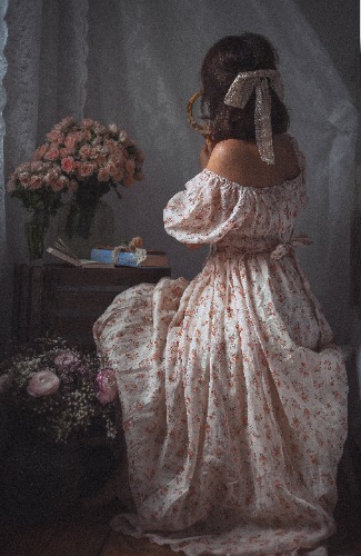 Alice 19 | Floral linen dress | orange blossom / S