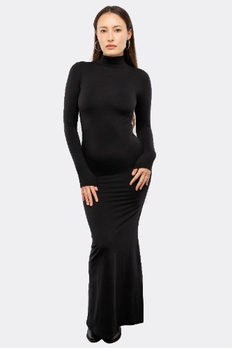 RSNJ102 - UPF40 Performance Jersey Mock Neck Maxi Dress | Black / S