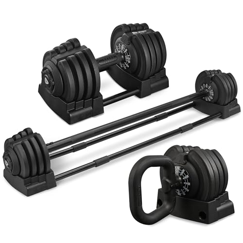Lifepro Adjustable Dumbbells - 15Lb 25Lb 43Lb 55Lb 90Lb 6in1 Dumbbells Adjustable Weight, Compact Quick Adjustable Dumbbells set/single for Full Body Exercise & Fitness Home Gym - 43Lbs Single 3in1 Adjustable
