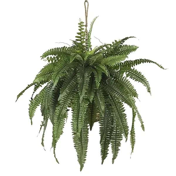 Nearly Natural 6774 22in. Large Boston Fern Hanging Basket,Green - Basket