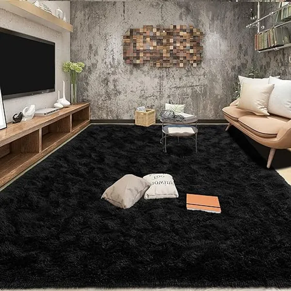 Tepook Area Rugs 9x12 for Living Room, Super Soft Fluffy Rugs for Bedroom, Modern Shaggy Rug Fuzzy Carpets for Kids, Plush Indoor Nursery Home Decor Rug with Non-Slip Bottom, Black - 9 x 12 Feet - Black