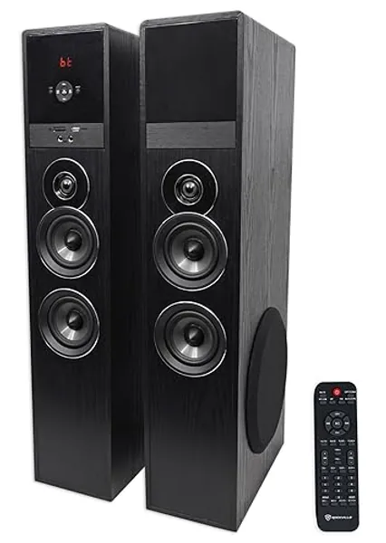 Rockville TM80B Black Home Theater System Tower Speakers 8" Sub/Bluetooth/USB - Black - 8 inch
