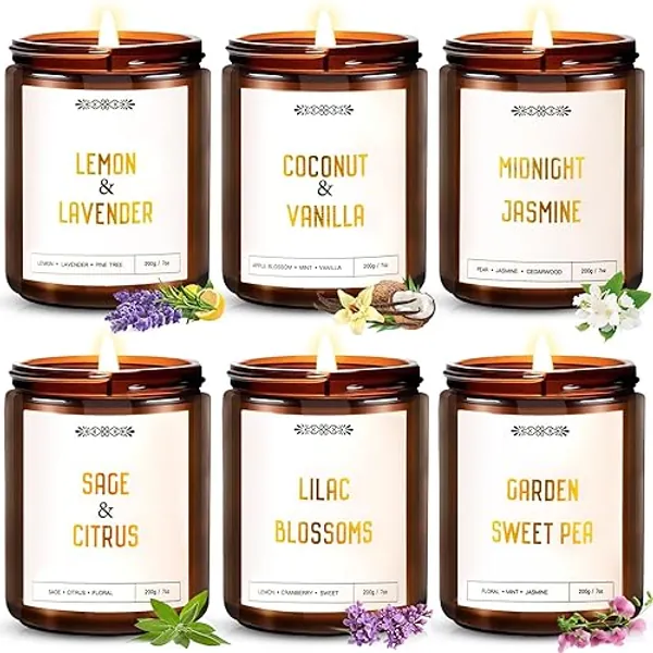 6 Pack Candles for Home Scented, Aromatherapy Candle Gift Set for Women, 42oz 330 Hour Burn Times, Natural Soy Wax Amber Jar Candles for Women, Birthday, Valentine, Anniversary, Christmas - Candle Gift Set-Scents of 6