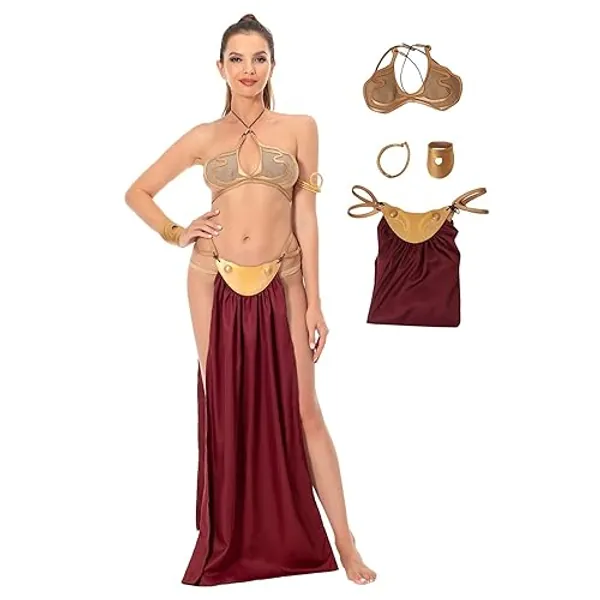 Womens Princess Slave Costume Bikini Outfits Sexy Lingerie Bra Skirt Dress Halloween Costumes for Adults